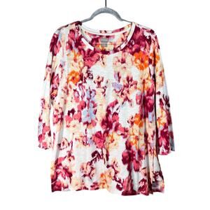 Chicos Blouse Top Women Size 3 (XL 16) Patterned Knit Scoop Neck 3/4" Sleeves